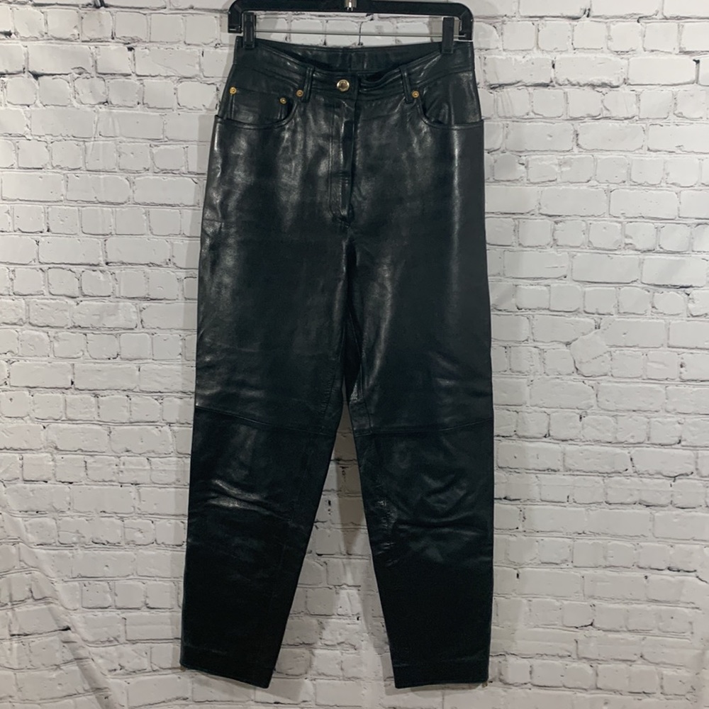 Rare vintage 1992 high waisted Chanel leather pants with cc logo on back pockets